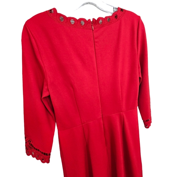 Nwot Talbots Red Ponte Knit Three quarter Sleeve Scalloped Cutout Lace Dress - Picture 10 of 17